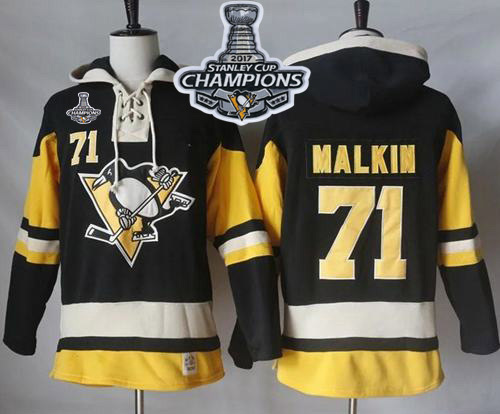 Penguins #71 Evgeni Malkin Black Alternate Sawyer Hooded Sweatshirt Stanley Cup Finals Champions Stitched NHL Jersey